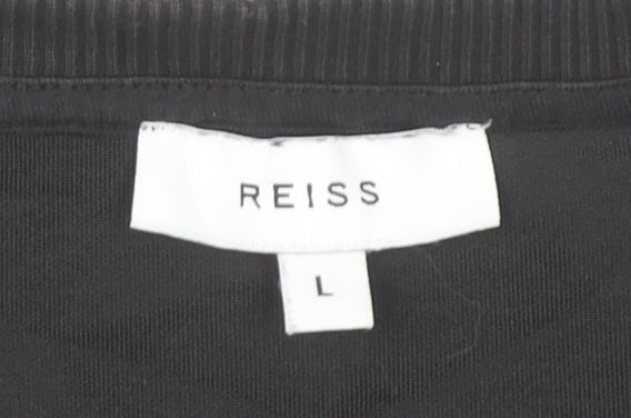 Reiss Mens Black L Pullover Sweatshirt Crew Neck Velvet Trim