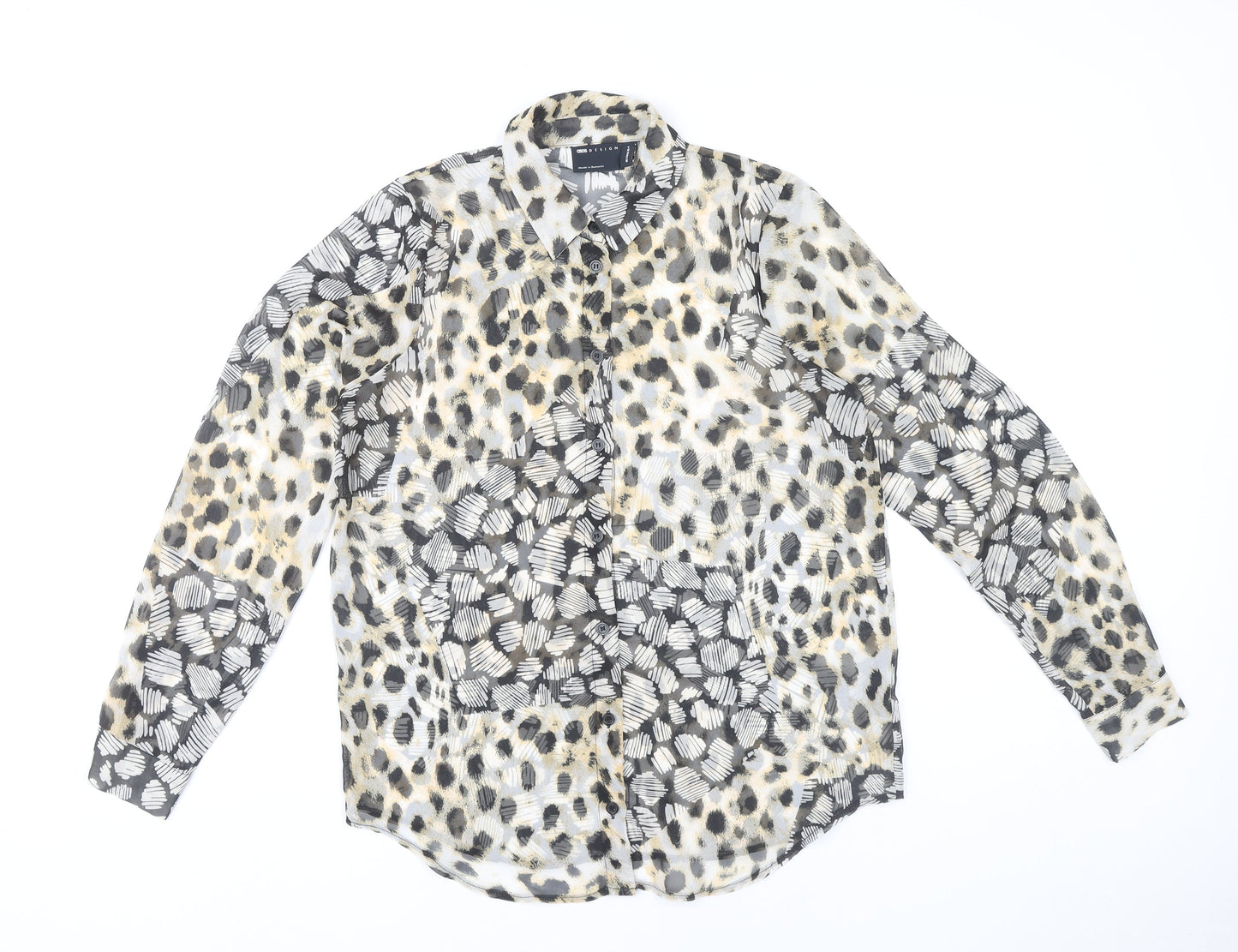 ASOS Design Women’s Multicoloured Animal Print Button-Up Shirt UK 8 Long Sleeve Polyester