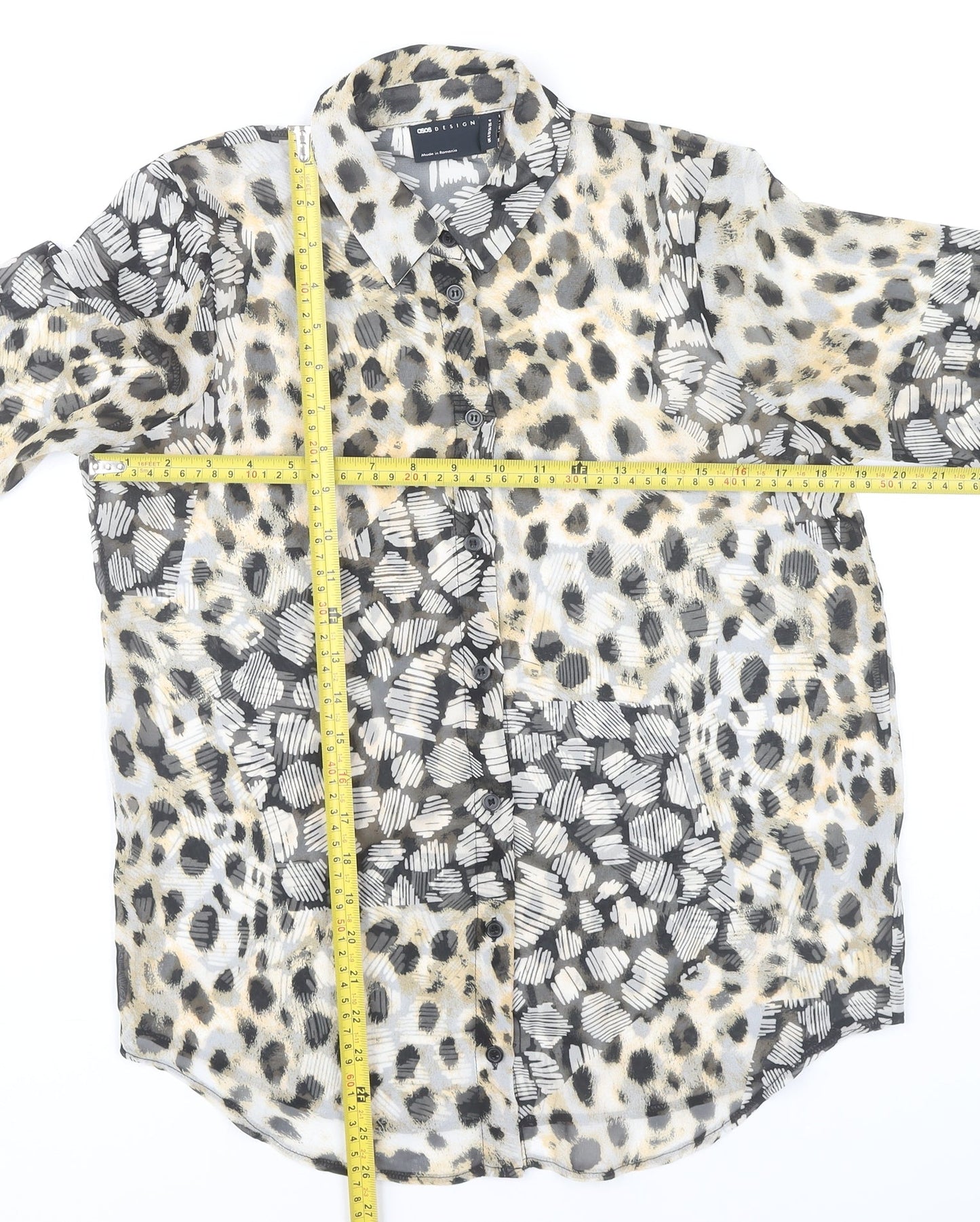ASOS Design Women’s Multicoloured Animal Print Button-Up Shirt UK 8 Long Sleeve Polyester