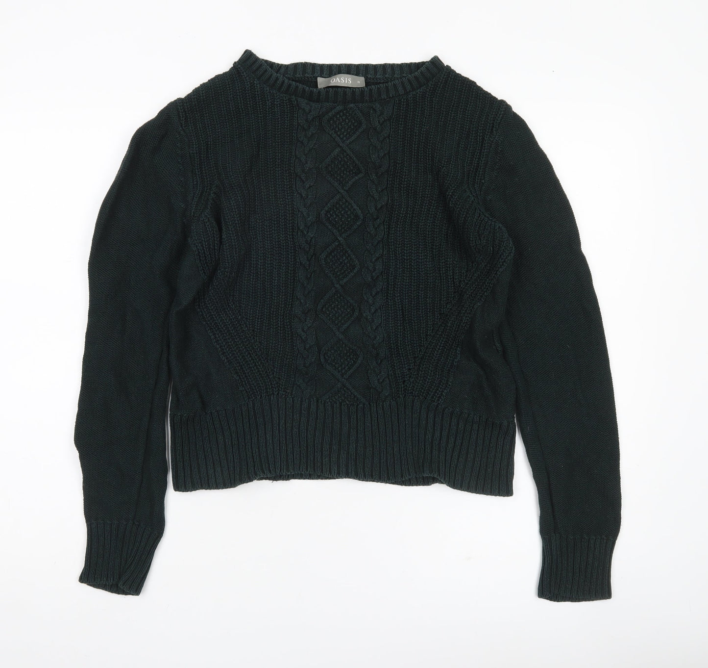 Oasis Womens Black Cotton Crew Neck Cable-Knit Jumper M