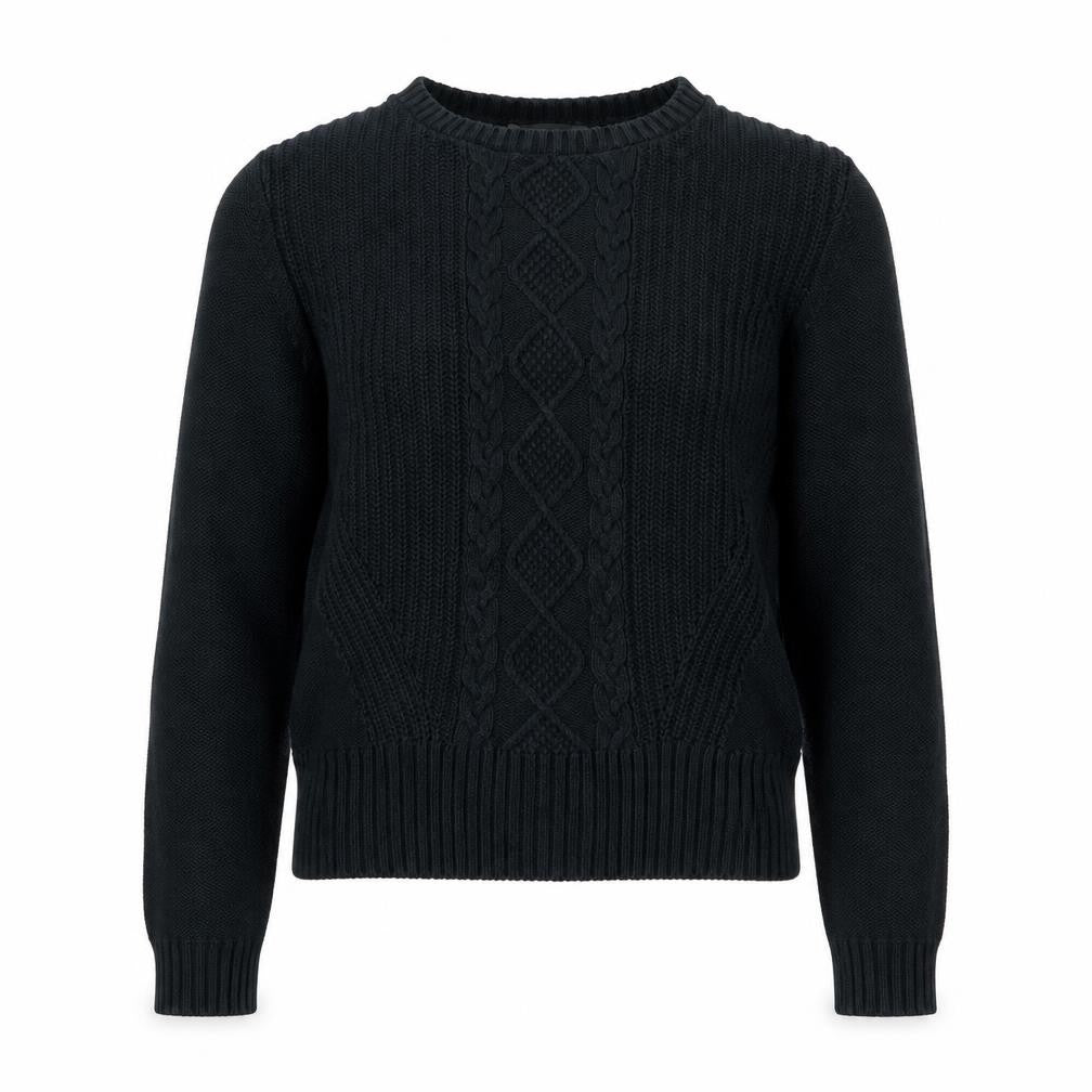 Oasis Womens Black Cotton Crew Neck Cable-Knit Jumper M