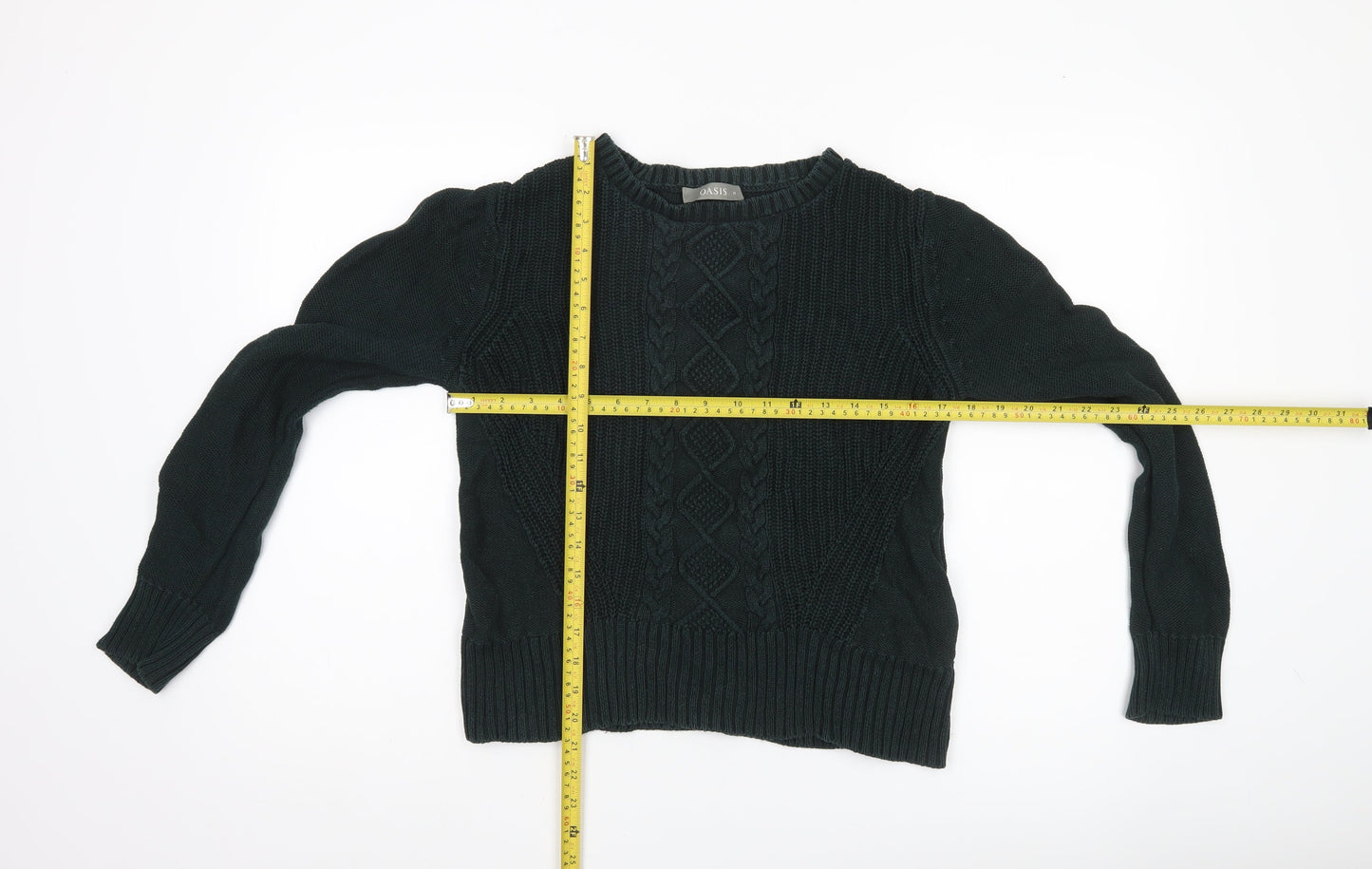 Oasis Womens Black Cotton Crew Neck Cable-Knit Jumper M