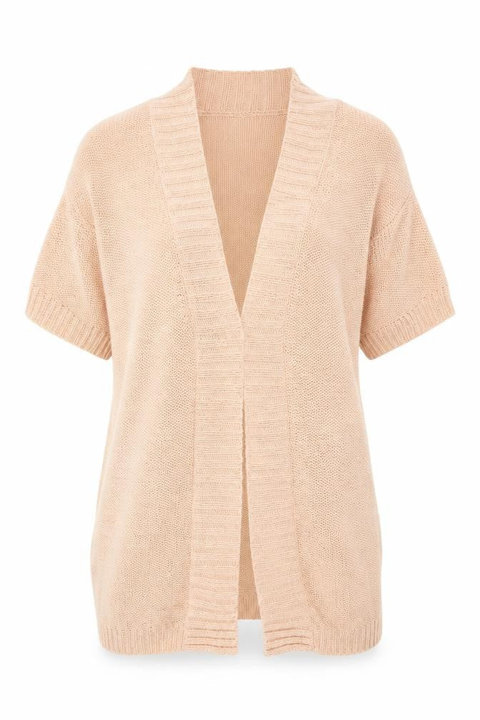 Kaleidoscope Women’s Beige Short Sleeve Open Knit Cardigan Size 10