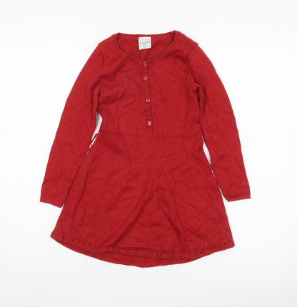Abercrombie & Fitch Kids Girls Red Fit & Flare Knit Dress 5-6 Years Long Sleeve