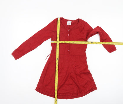 Abercrombie & Fitch Kids Girls Red Fit & Flare Knit Dress 5-6 Years Long Sleeve