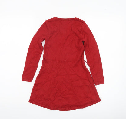 Abercrombie & Fitch Kids Girls Red Fit & Flare Knit Dress 5-6 Years Long Sleeve