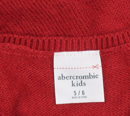 Abercrombie & Fitch Kids Girls Red Fit & Flare Knit Dress 5-6 Years Long Sleeve