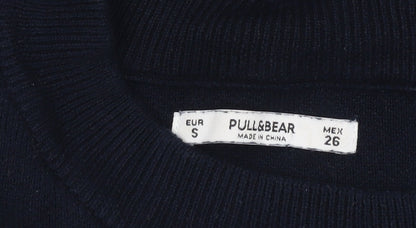 Pull&Bear Womens Black Size 8 Crew Neck Button Pullover Jumper