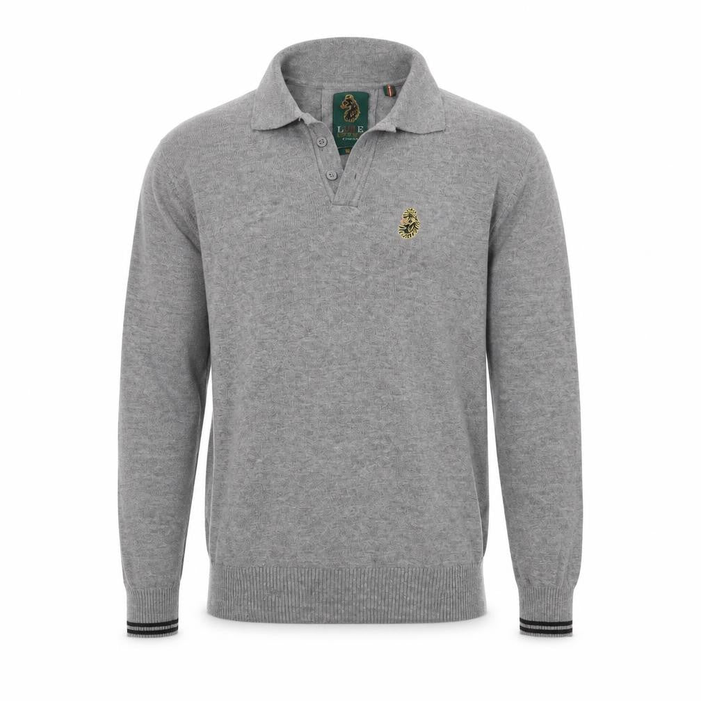 Luke Sport Men’s Grey Cotton Henley Jumper Medium Collared Logo