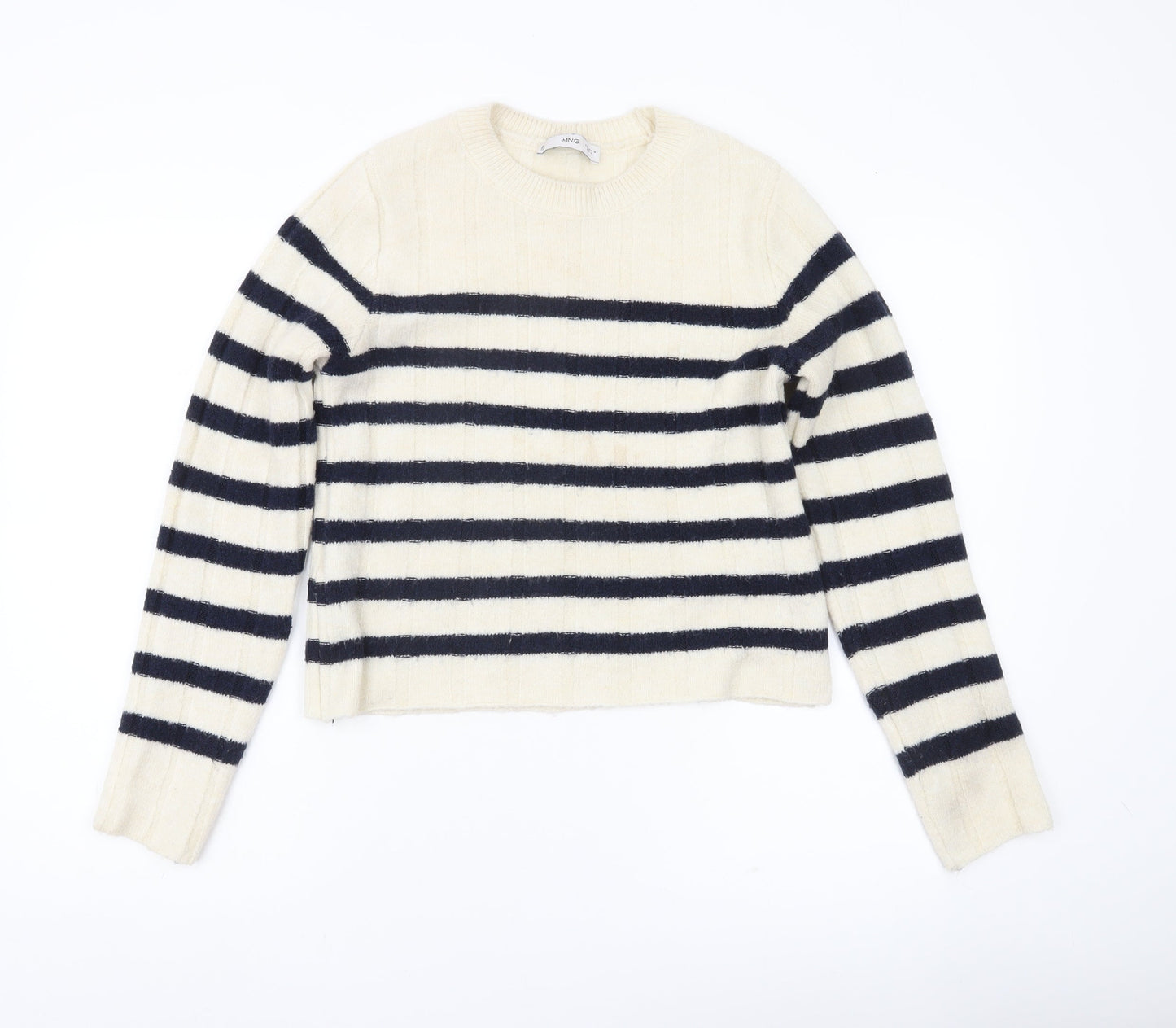 MNG Womens Ivory Black Striped Knit Jumper Medium Regular Fit