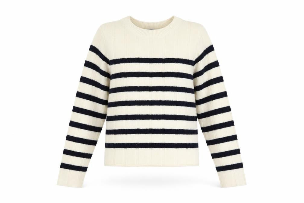 MNG Womens Ivory Black Striped Knit Jumper Medium Regular Fit