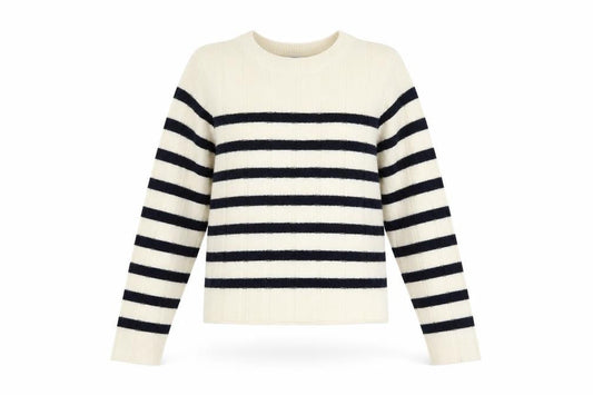 Mango Womens Ivory Black Striped Knit Jumper Medium Regular Fit