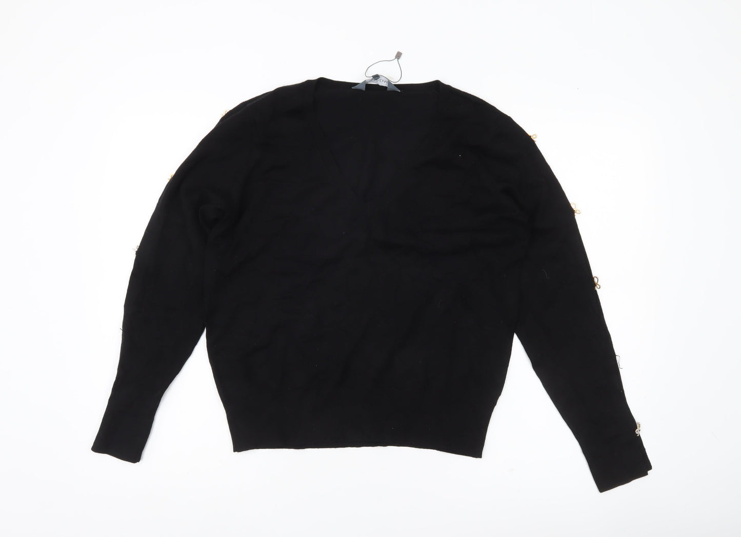 Sosandar Womens Black V-Neck Pullover Jumper Size 14 Long Sleeve Knit