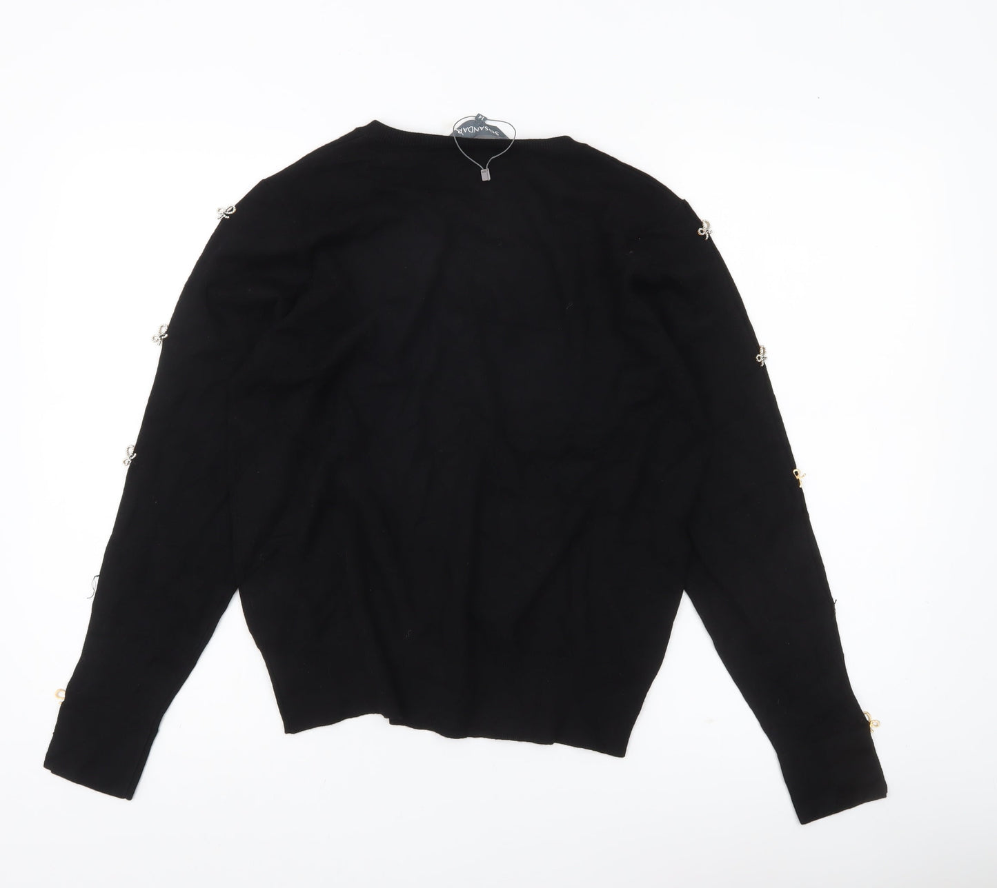 Sosandar Womens Black V-Neck Pullover Jumper Size 14 Long Sleeve Knit