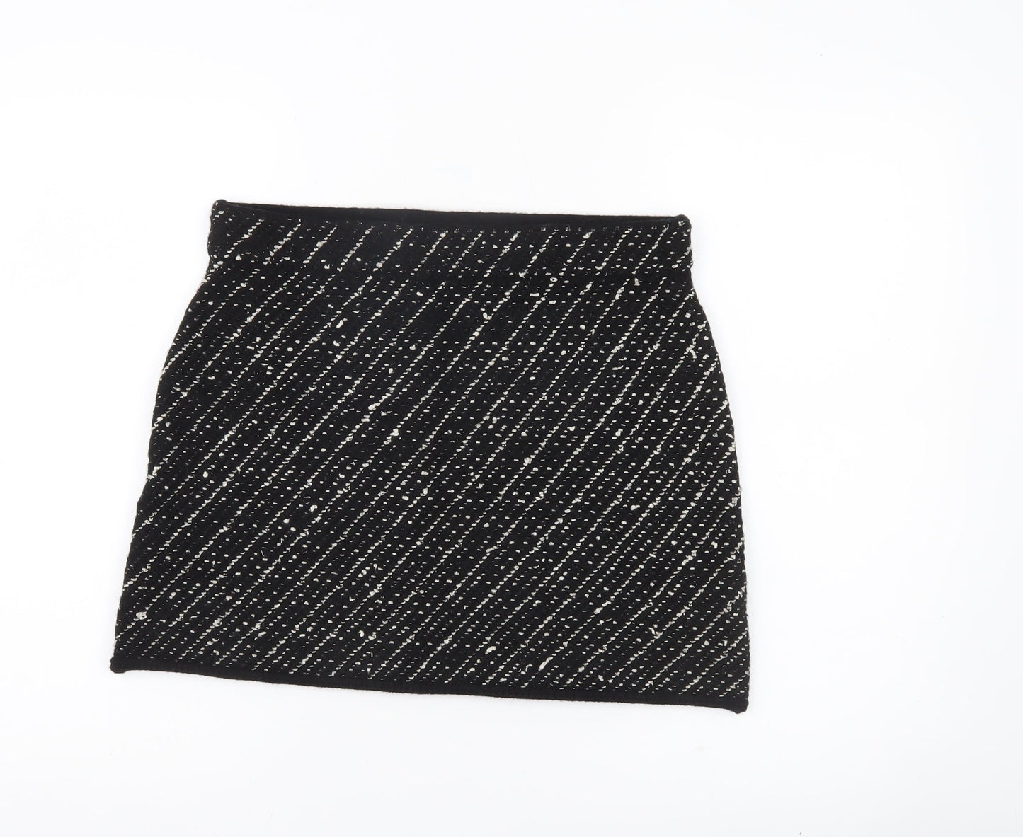 Zara Women Black L Tweed Short Straight Skirt High Rise Lined