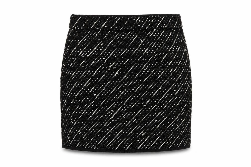 Zara Women Black L Tweed Short Straight Skirt High Rise Lined