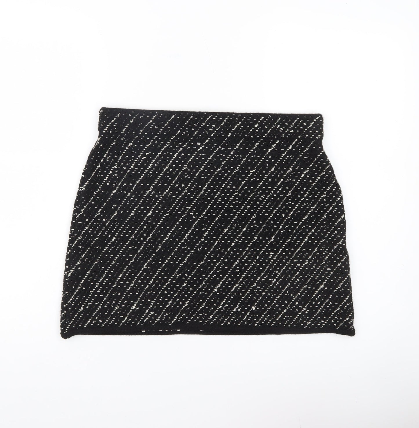 Zara Women Black L Tweed Short Straight Skirt High Rise Lined