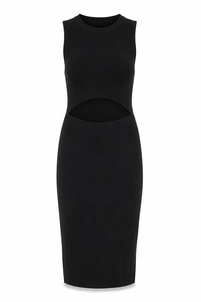 Bershka Womens Black Sleeveless Bodycon Cut Out Knit Dress M