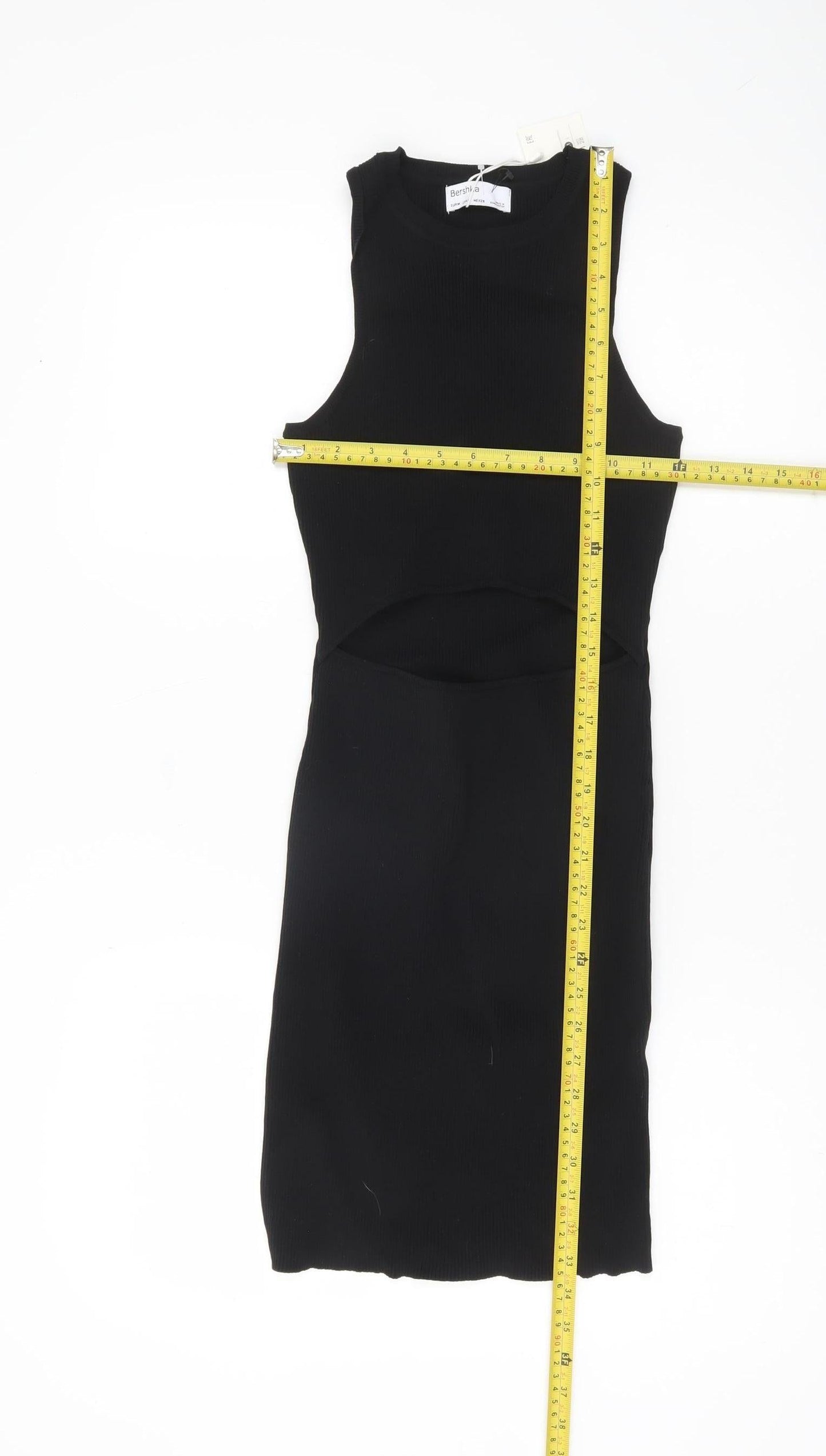 Bershka Womens Black Sleeveless Bodycon Cut Out Knit Dress M
