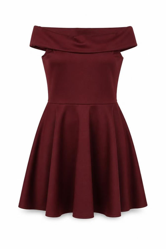Boohoo Women’s Red Off Shoulder Skater Dress Size 10