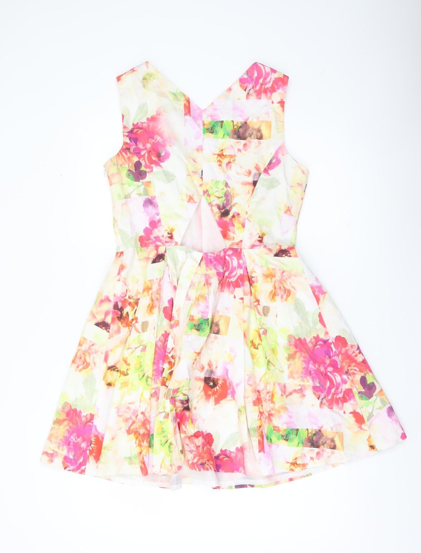 Warehouse Womens Multicoloured Floral Fit & Flare V-Neck Sleeveless Dress Size 12