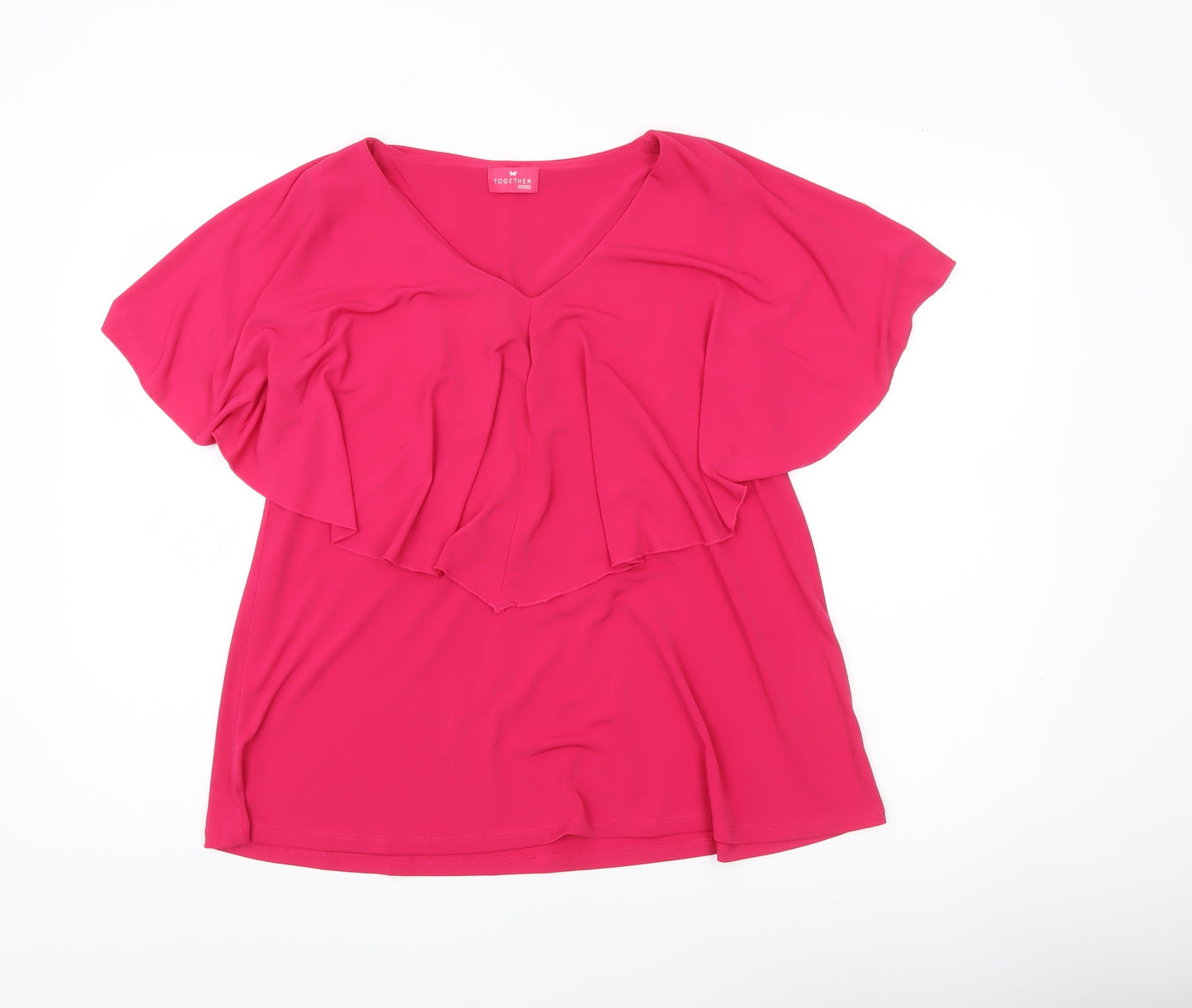 Together Women’s Pink Ruffle V-Neck Tunic Blouse Size S