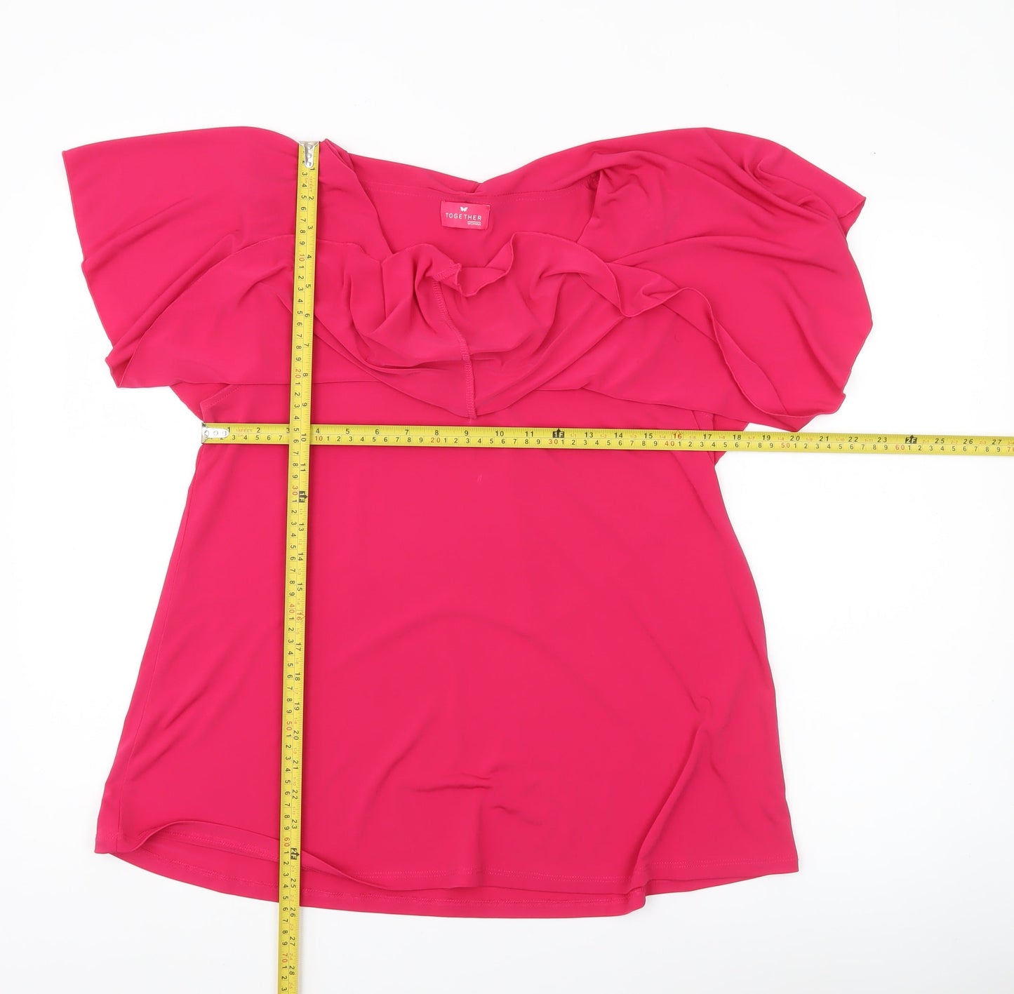 Together Women’s Pink Ruffle V-Neck Tunic Blouse Size S