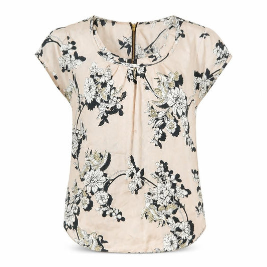 k&d London Womens Beige Floral Blouse UK 12 Short Sleeve Tunic