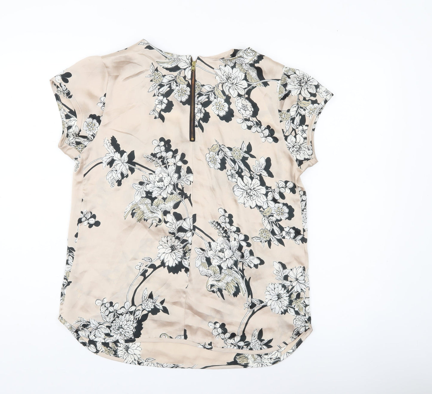 k&d London Womens Beige Floral Blouse UK 12 Short Sleeve Tunic