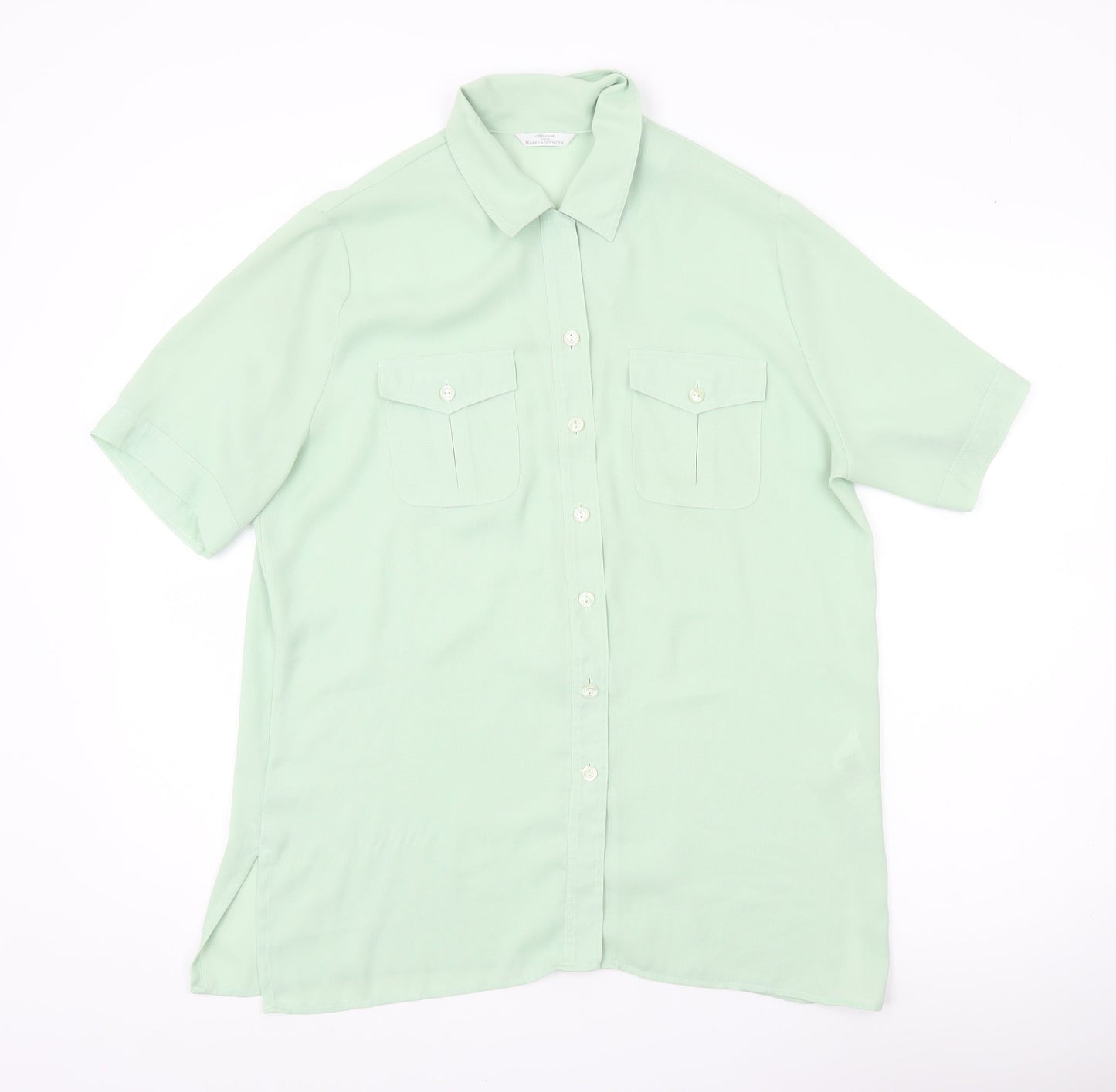 Marks and Spencer Women’s Green Button-Up Shirt UK 14 Short Sleeve