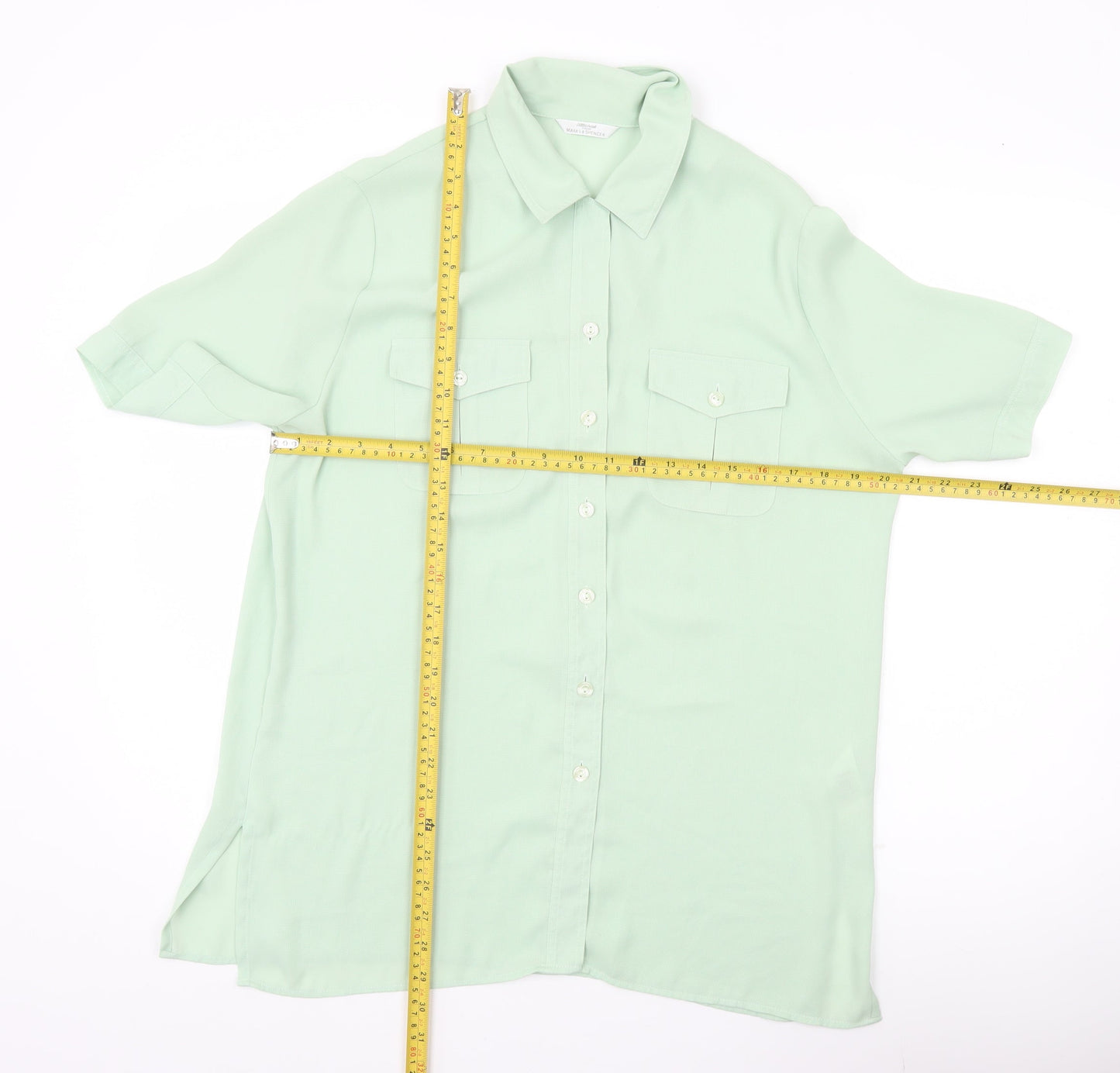Marks and Spencer Women’s Green Button-Up Shirt UK 14 Short Sleeve