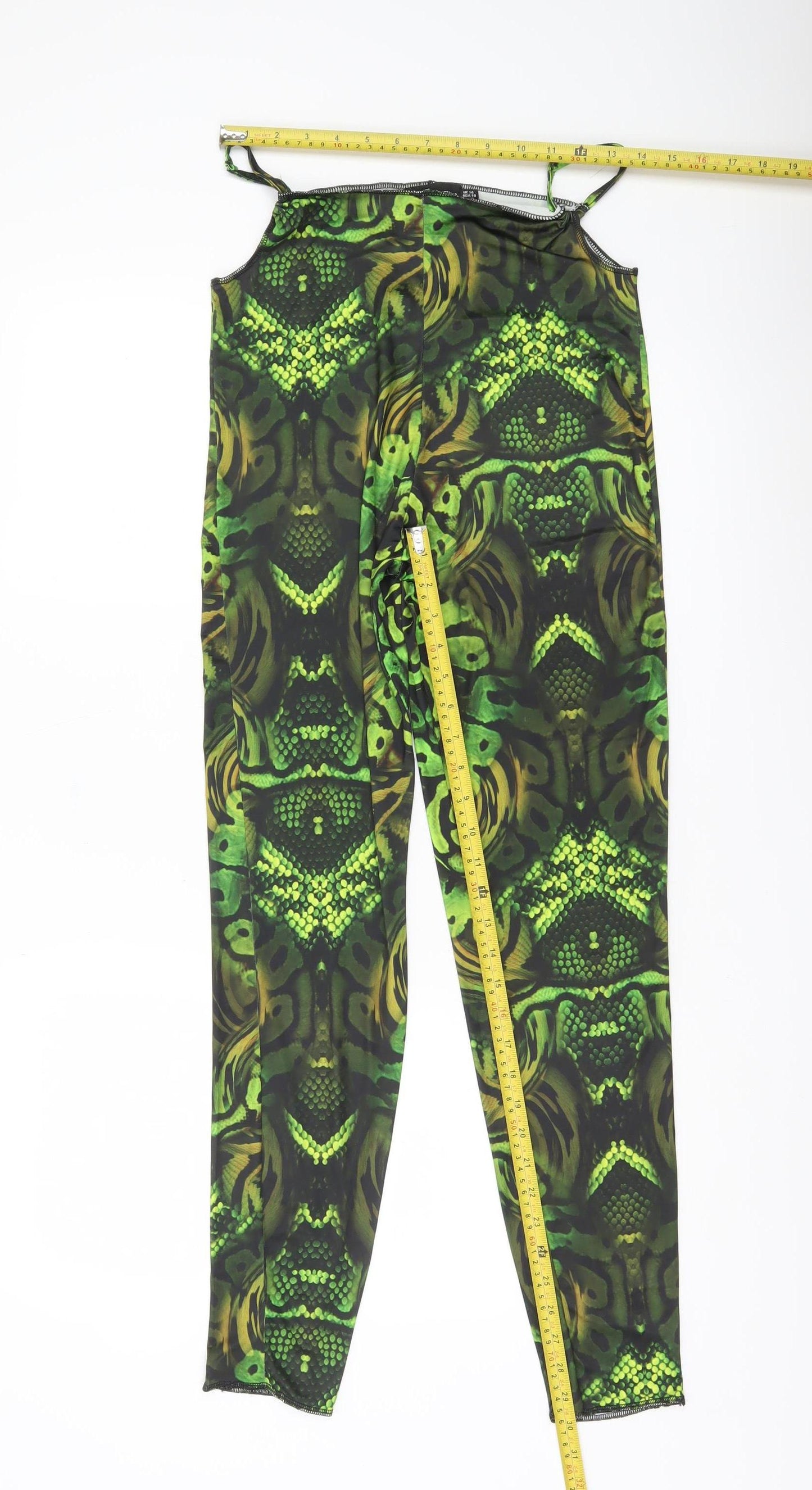 PrettyLittleThing Womens Green Animal Print Slim Leggings Size 14