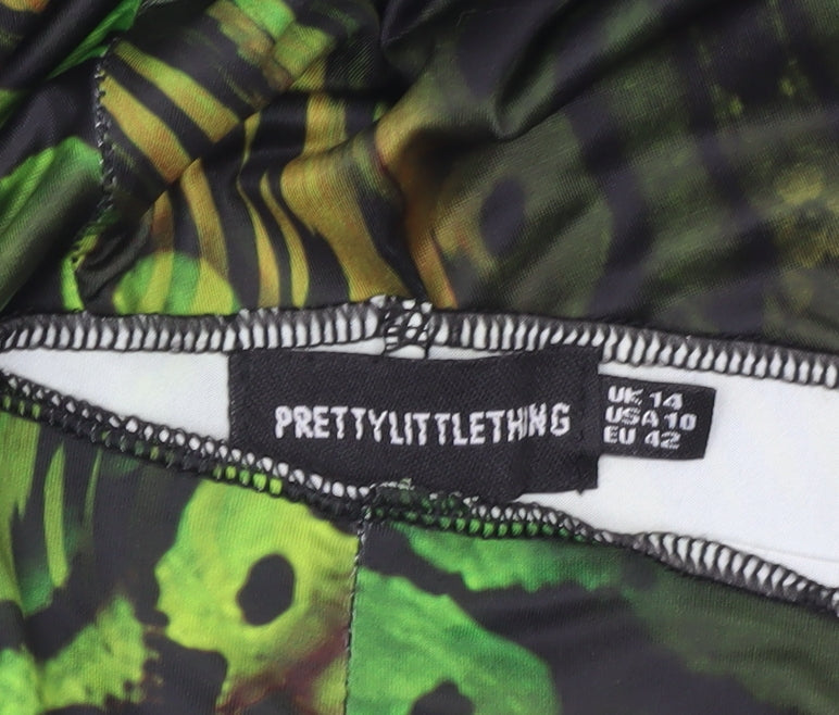PrettyLittleThing Womens Green Animal Print Slim Leggings Size 14