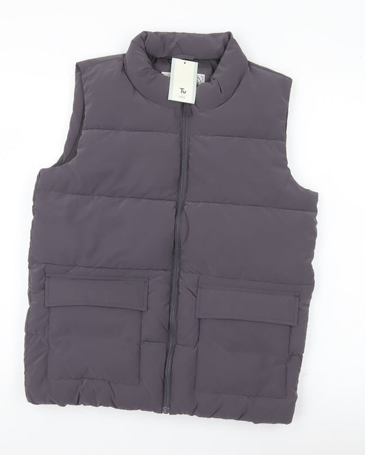 Tu Girls Grey Puffer Bodywarmer 13-14Y Regular Fit Quilted Zip Waistcoat