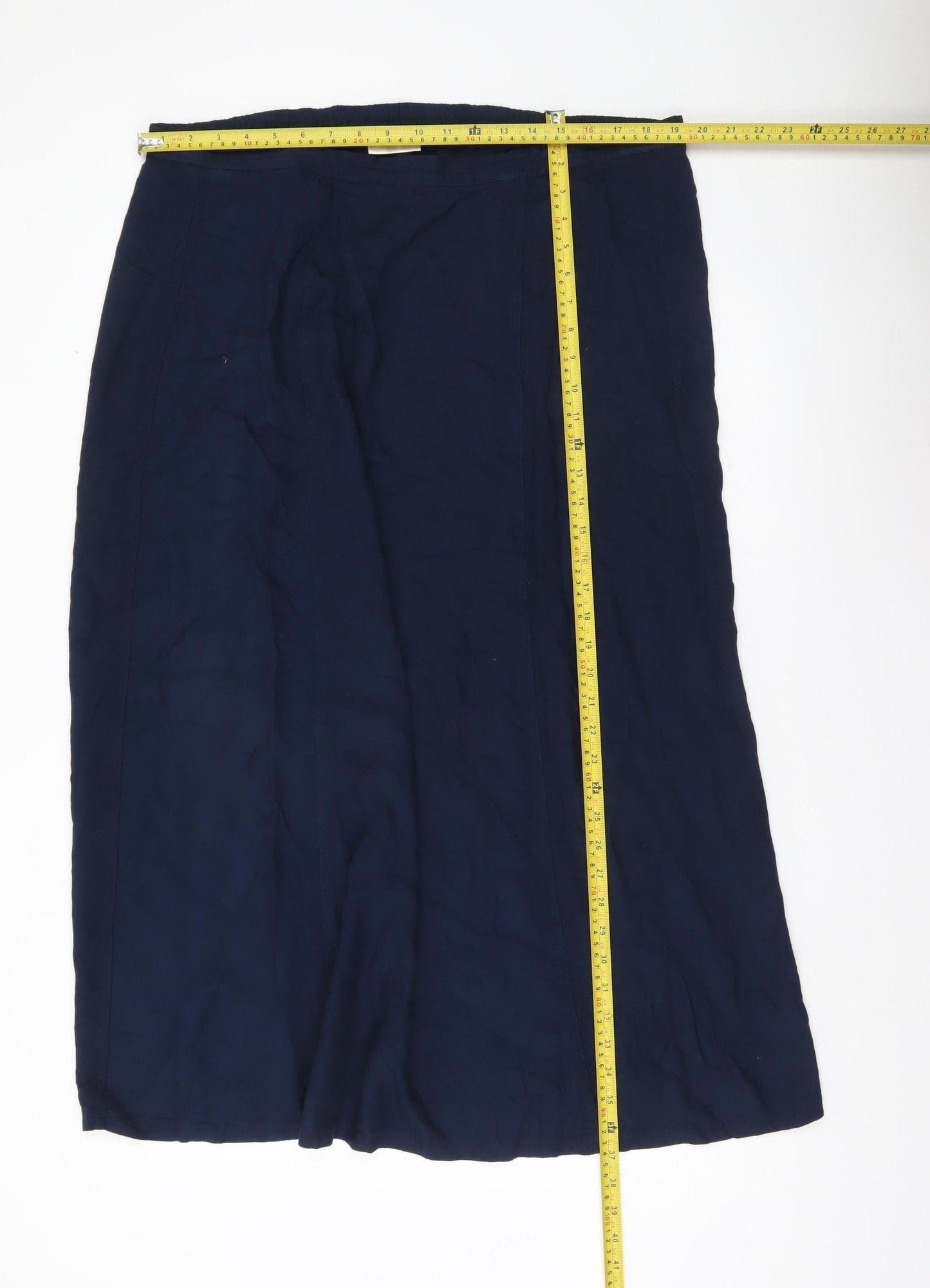 Adini Womens Blue Viscose Midi Straight Skirt L Elastic Waist