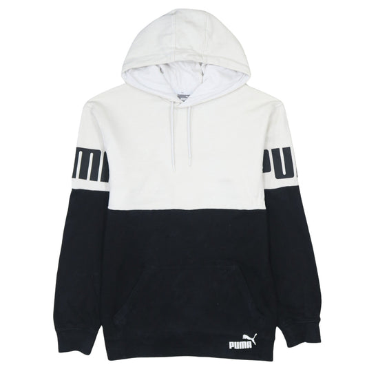 Puma Mens Small Black White Pullover Hoodie Sweatshirt Logo Sportswear