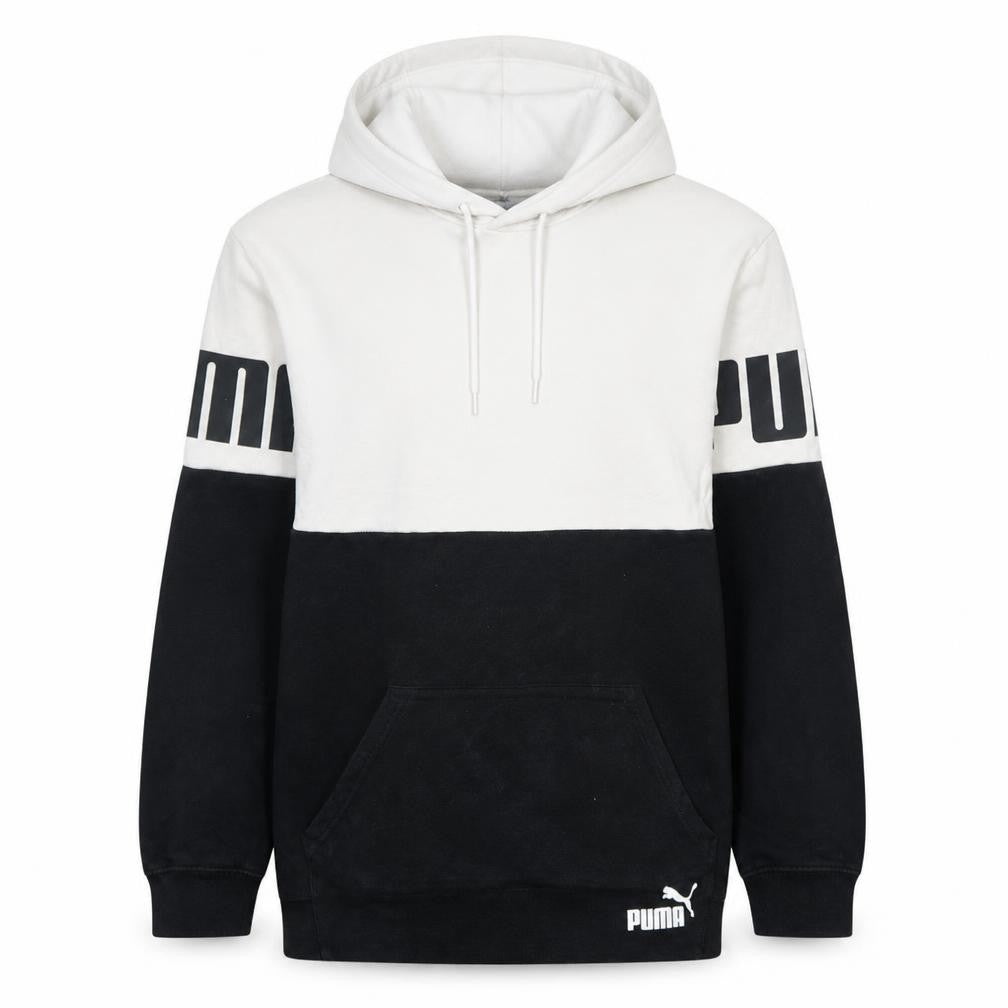 Puma Mens Small Black White Pullover Hoodie Sweatshirt Logo Sportswear