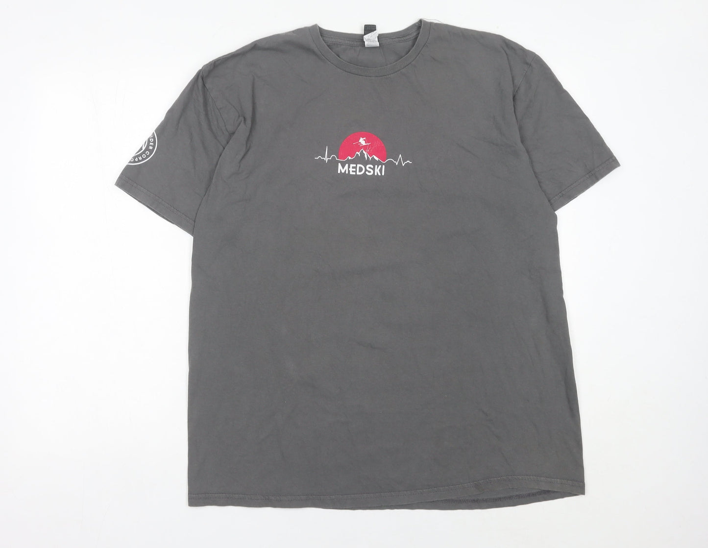 Gildan Men’s Grey XL Ski Sports Graphic T-Shirt Crew Neck