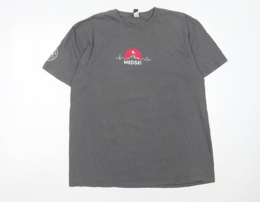 Gildan Men’s Grey XL Ski Sports Graphic T-Shirt Crew Neck