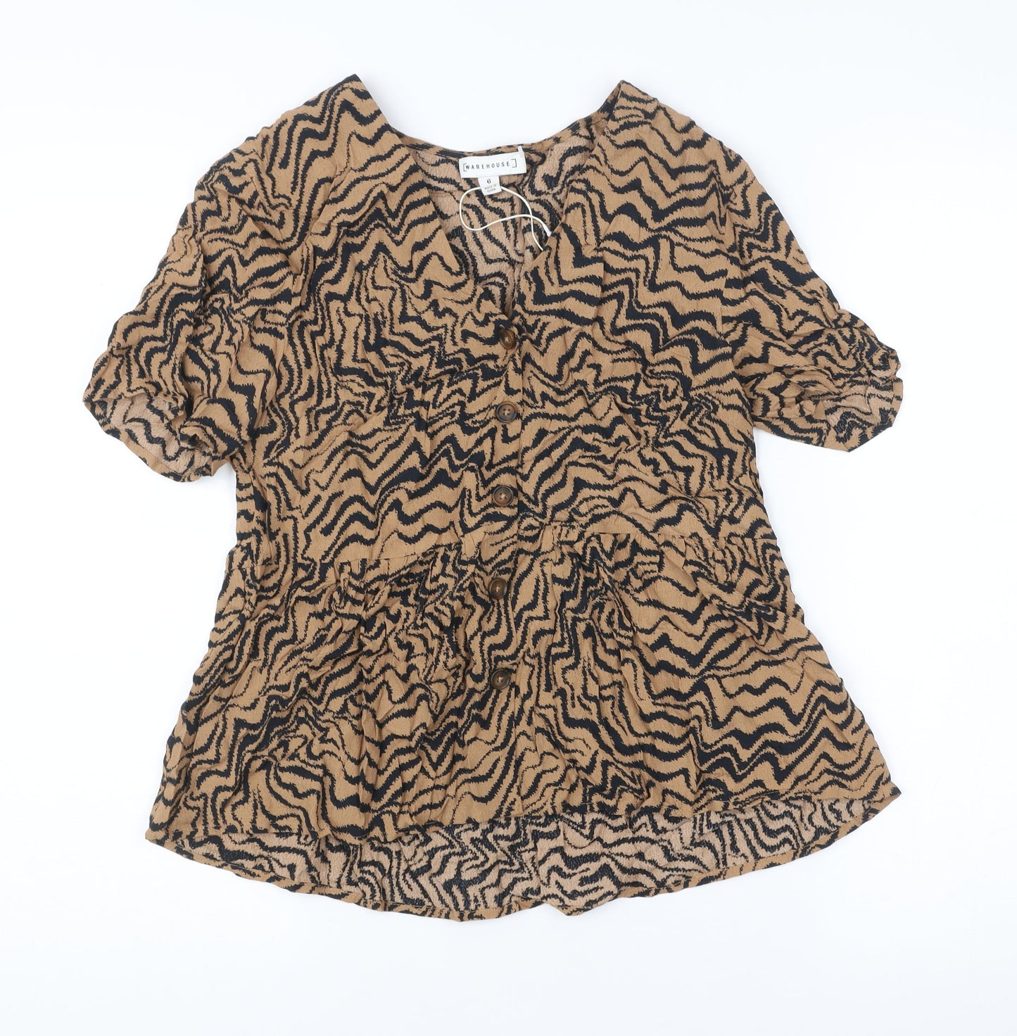 Warehouse Women’s Brown Animal Print Viscose Tunic Blouse Size 6