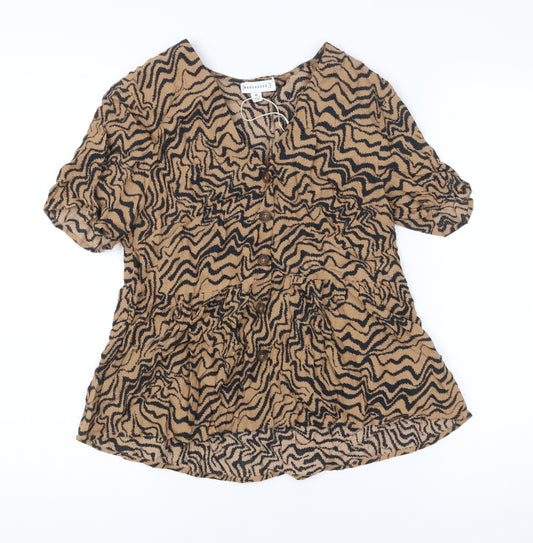 Warehouse Women’s Brown Animal Print Viscose Tunic Blouse Size 6