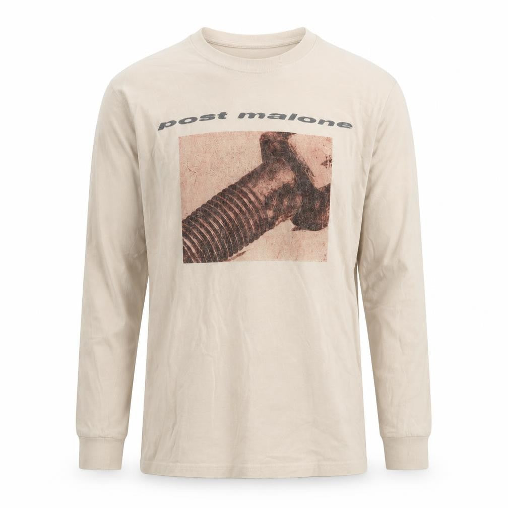 Posty Co Men’s Beige Long Sleeve Graphic Music T-Shirt Size S