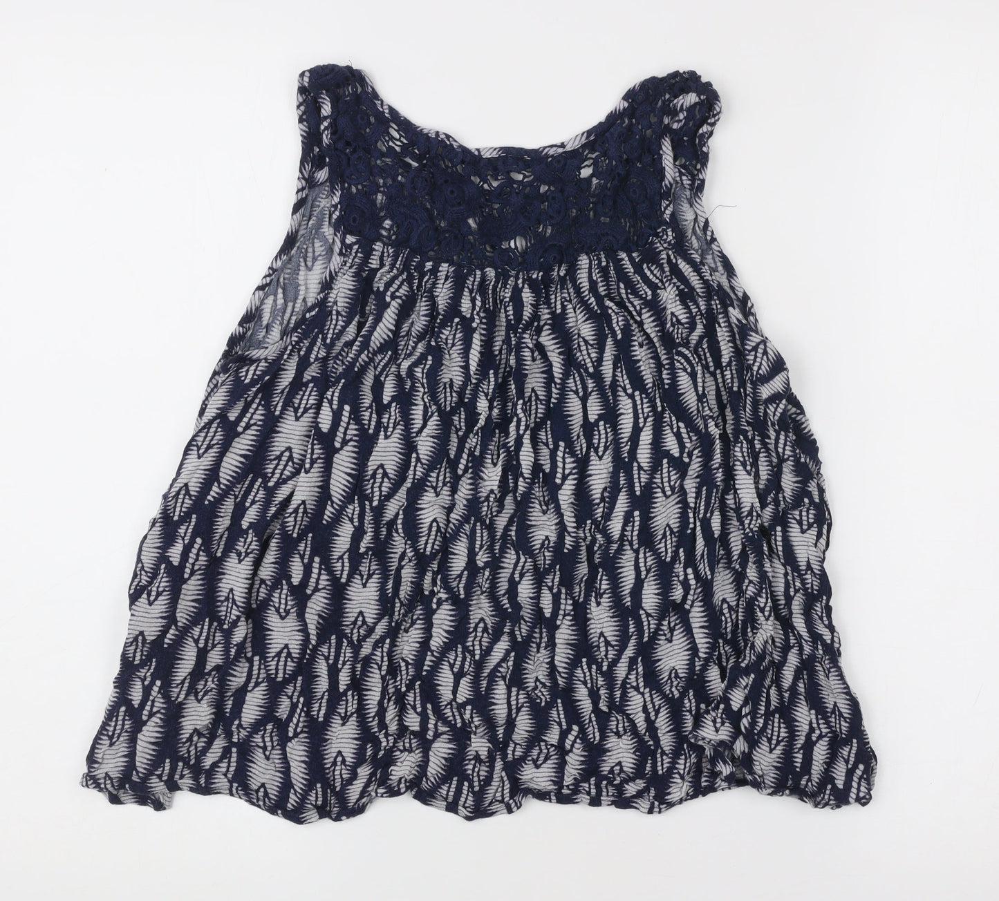 Next Womens Blue Floral Lace Sleeveless Tunic Blouse Size 12