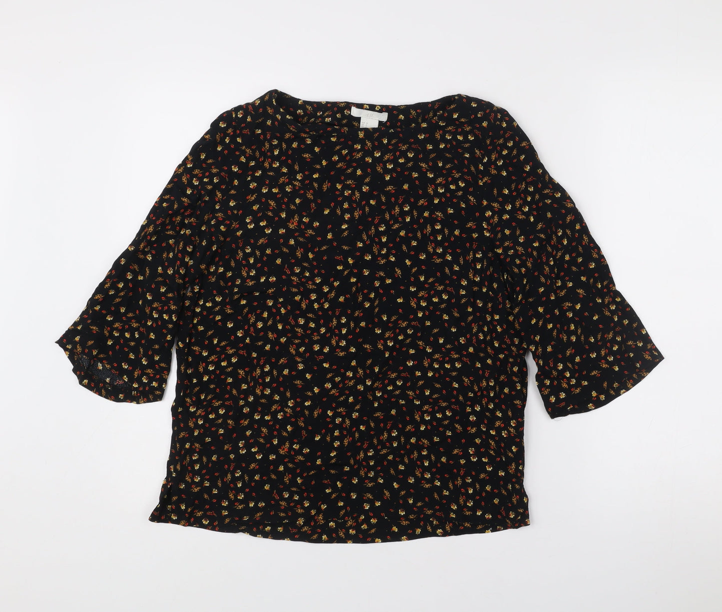 H&M Womens Black Floral Tunic Blouse Size 4 Regular Viscose