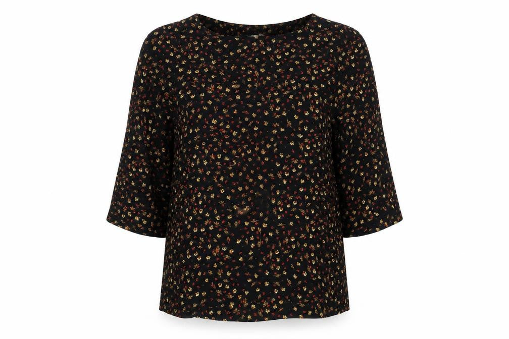 H&M Womens Black Floral Tunic Blouse Size 4 Regular Viscose