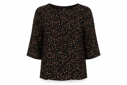 H&M Womens Black Floral Tunic Blouse Size 4 Regular Viscose