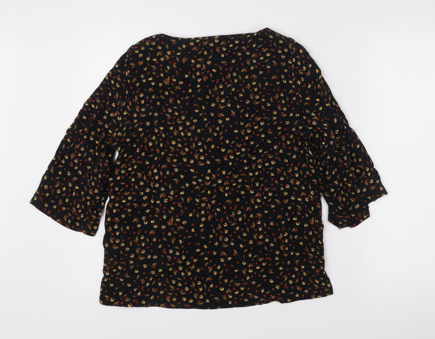 H&M Womens Black Floral Tunic Blouse Size 4 Regular Viscose