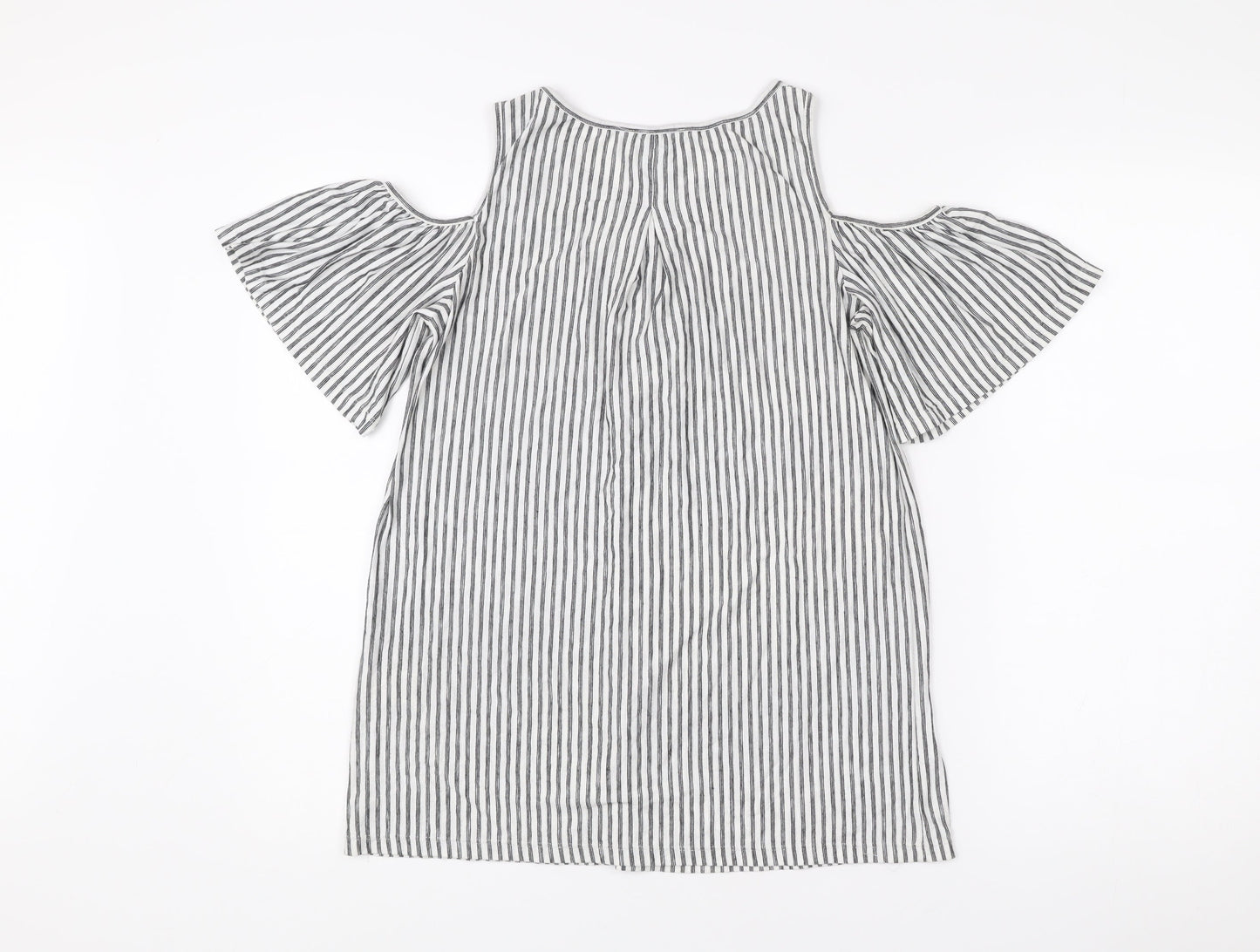 Max Studio Women’s Black White Striped Cold Shoulder Tunic Blouse S
