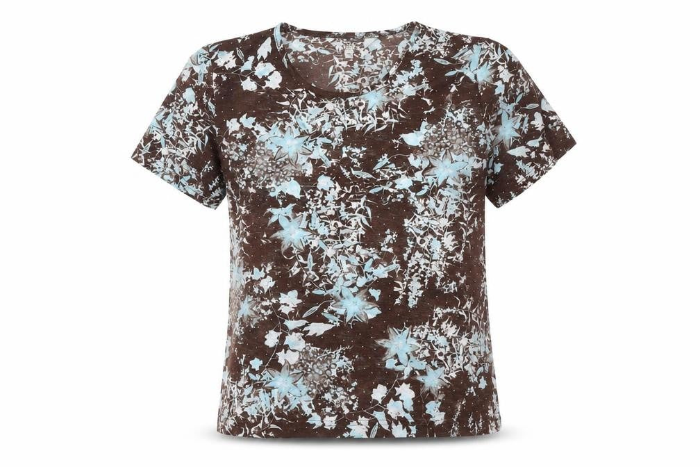 TIGI Womens Brown Floral Print Polyester T-Shirt Size 10