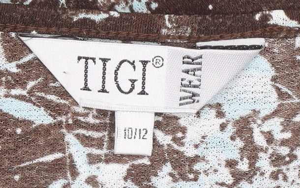 TIGI Wear Womens Brown Floral Print Polyester T-Shirt Size 10